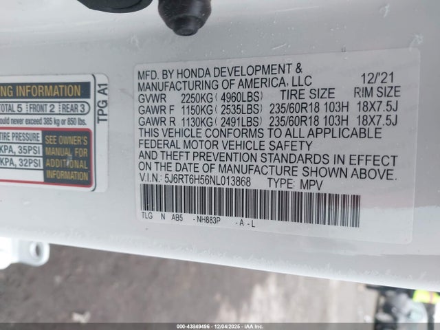 5J6RT6H56NL013868 Honda Cr-v Hybrid Ex