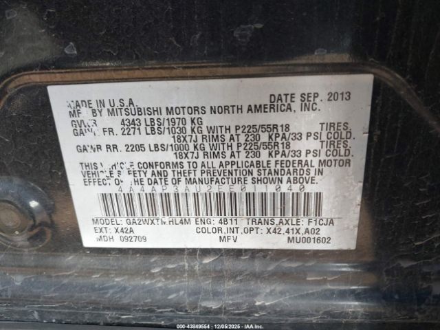 2014 MITSUBISHI OUTLANDER SPORT 4A4AP3AU2EE011040 Photo 8