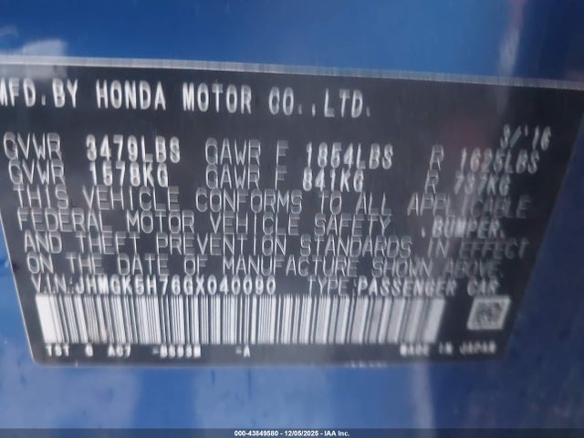 JHMGK5H76GX040090 Honda FIT EX