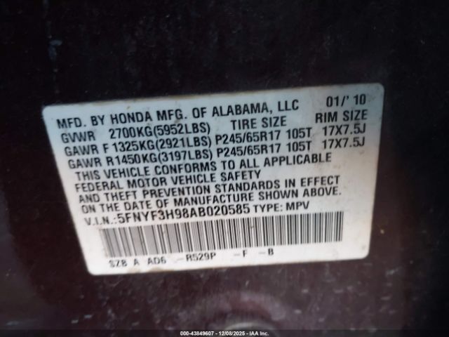 2010 HONDA PILOT 5FNYF3H98AB020585 Photo 8