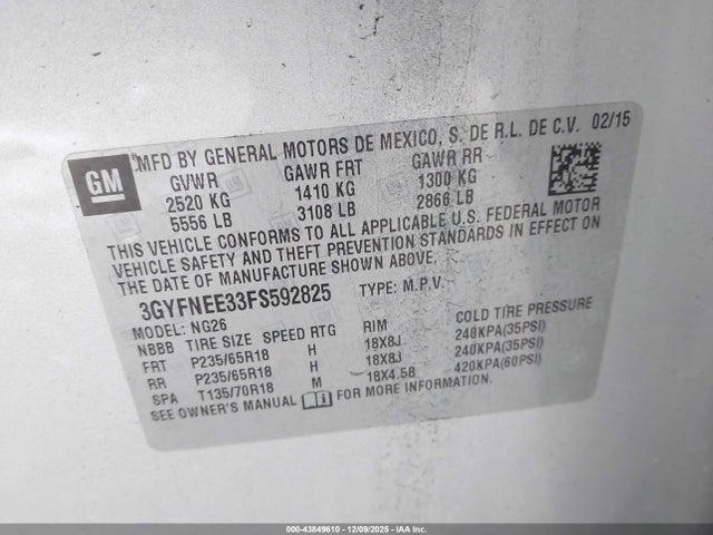 2015 CADILLAC SRX 3GYFNEE33FS592825 Photo 8