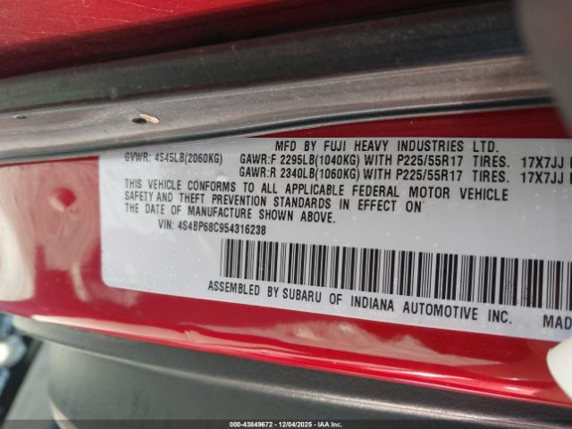 2005 SUBARU OUTBACK 4S4BP68C954316238 Photo 8