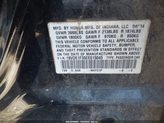 Acura Ilx 2.0l 2014 19VDE1F35EE015045 Image 9
