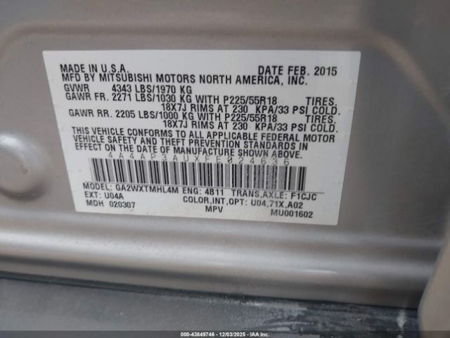 2015 MITSUBISHI OUTLANDER SPORT 4A4AP3AUXFE024636 Photo 8