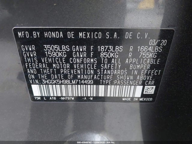 2020 HONDA FIT 3HGGK5H98LM714499 Photo 8