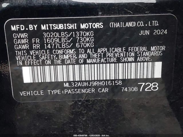 2024 MITSUBISHI MIRAGE ML32AUHJ9RH016158 Photo 8