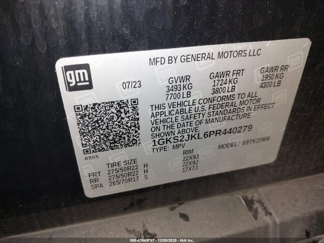Продажа на аукционе авто 2023 Gmc Yukon Xl 4wd Denali, vin: 1GKS2JKL6PR440279, номер лота: 43849787