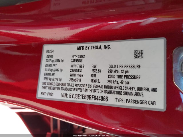 2024 TESLA MODEL 3 5YJ3E1EB0RF844066 Photo 8
