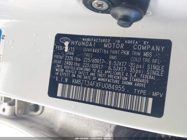 Aukcja sprzedaży 2015 Hyundai Tucson Gls, vin: KM8JT3AFXFU084955, numer aukcji: 43849861