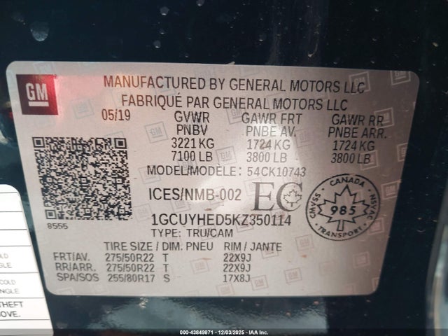 1GCUYHED5KZ350114 Chevrolet Silverado 1500 High Country