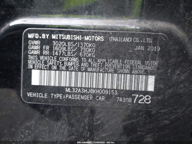 2019 MITSUBISHI MIRAGE ML32A3HJ8KH009153 Photo 8