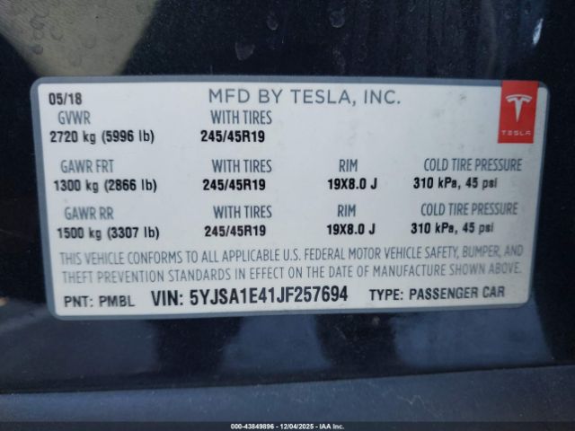 2018 TESLA MODEL S 5YJSA1E41JF257694 Photo 8