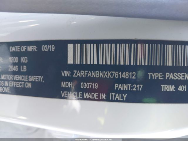 2019 ALFA ROMEO GIULIA ZARFANBNXK7614812 Photo 8