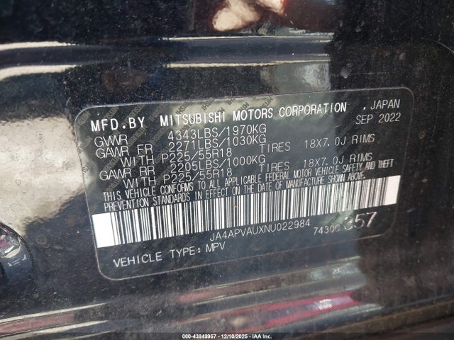 2022 MITSUBISHI OUTLANDER SPORT JA4APVAUXNU022984 Photo 8