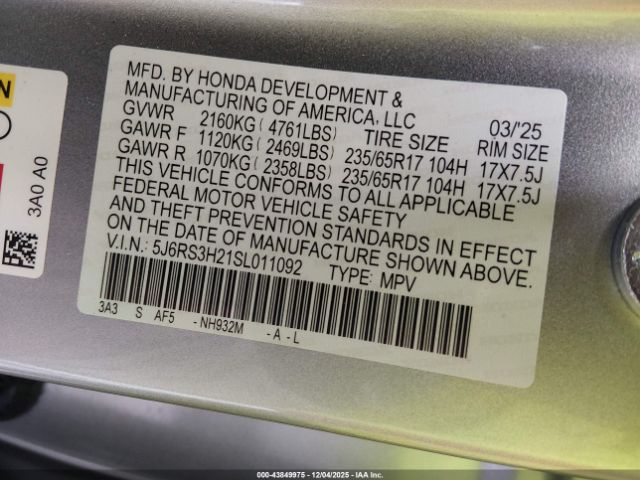 2025 HONDA CR-V 5J6RS3H21SL011092 Photo 8