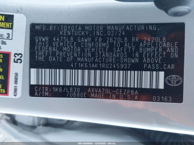 2024 TOYOTA CAMRY 4T1K61AK1RU245937 Photo 8