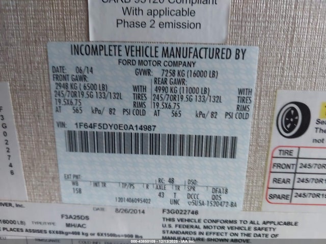 Продаж на аукціоні авто 2014 Ford F53, vin: 1F64F5DY0E0A14987, номер лоту: 43850109