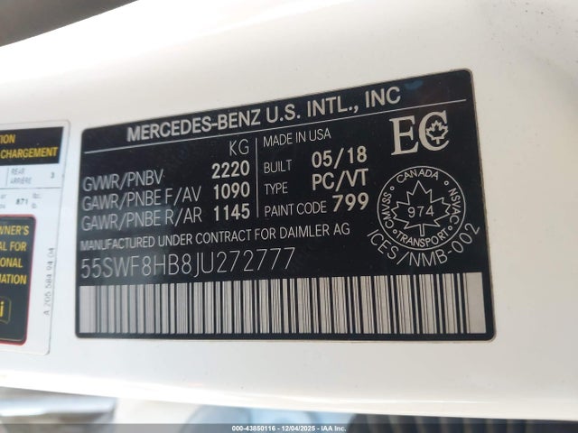 55SWF8HB8JU272777 Mercedes-Benz Amg C 63 S