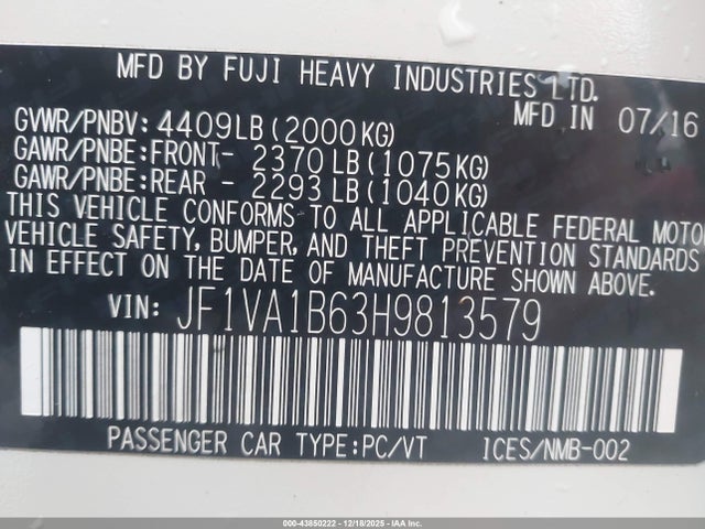 Subaru WRX 2017 JF1VA1B63H9813579 Image 9