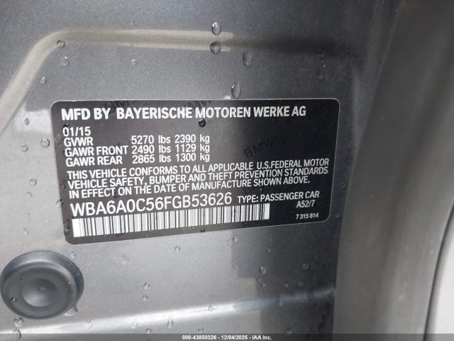2015 BMW 640I GRAN COUPE WBA6A0C56FGB53626 Photo 8