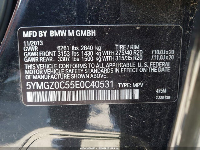 5YMGZ0C55E0C40531 BMW X6 M