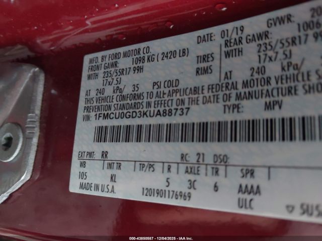 2019 FORD ESCAPE 1FMCU0GD3KUA88737 Photo 8