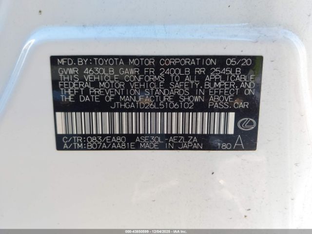 2020 LEXUS IS 300 JTHGA1D26L5106102 Photo 8