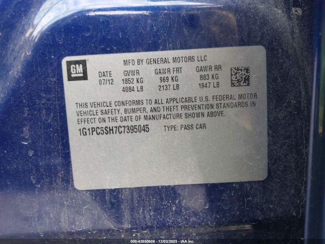 2012 CHEVROLET CRUZE 1G1PC5SH7C7395045 Photo 8