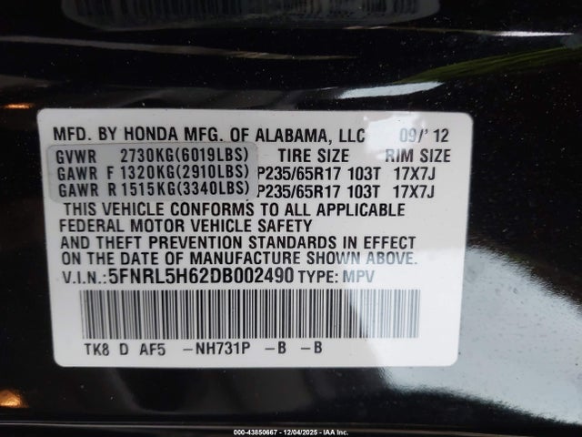 2013 HONDA ODYSSEY 5FNRL5H62DB002490 Photo 8