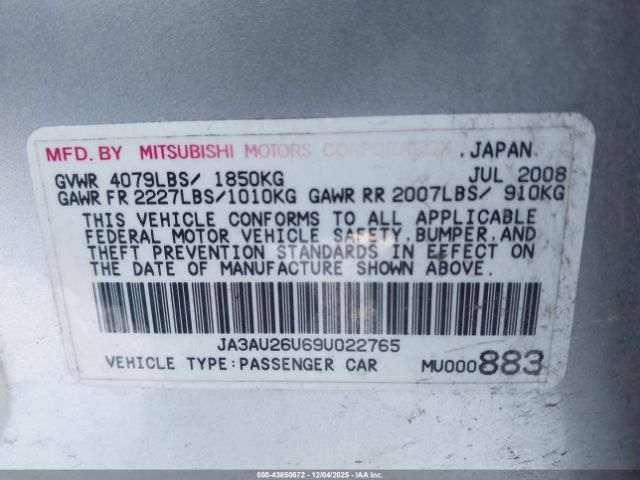 2009 MITSUBISHI LANCER JA3AU26U69U022765 Photo 8