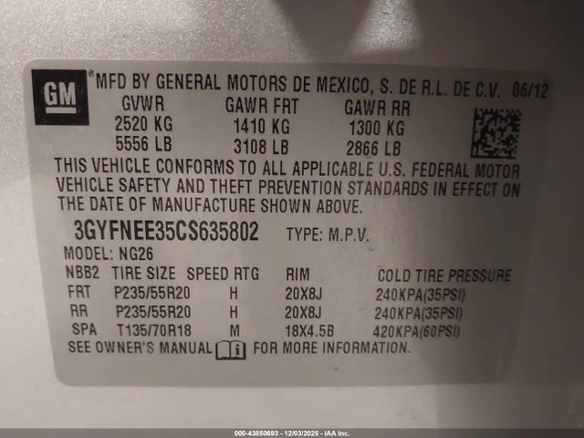 2012 CADILLAC SRX 3GYFNEE35CS635802 Photo 8