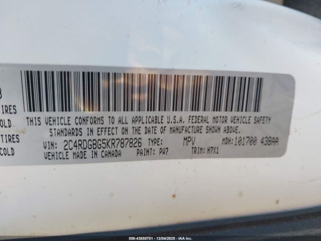 2019 DODGE GRAND CARAVAN 2C4RDGBG5KR787826 Photo 8