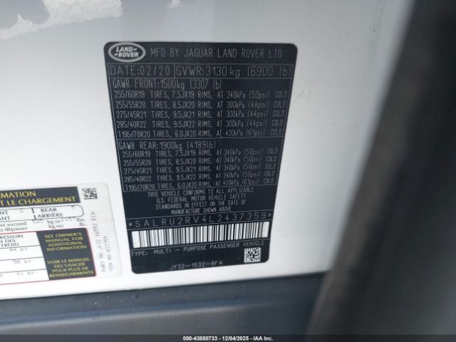 2020 LAND ROVER DISCOVERY SALRU2RV4L2437359 Photo 8