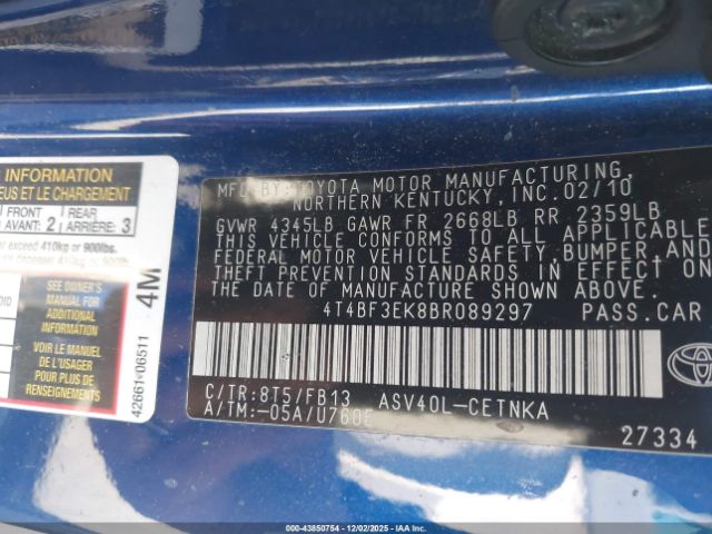 2011 TOYOTA CAMRY 4T4BF3EK8BR089297 Photo 8