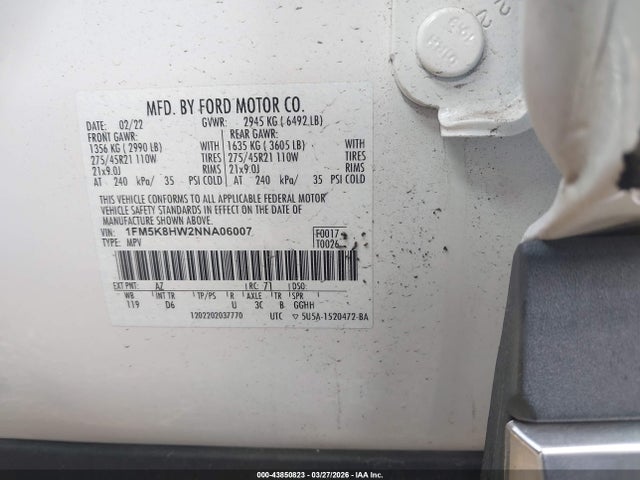 Ford Explorer Platinum 2022 1FM5K8HW2NNA06007 Image 9