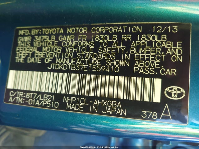 JTDKDTB37E1559410 Toyota Prius C Four