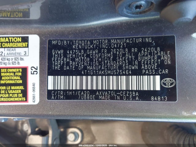 4T1G11AK5MU575464 Toyota CAMRY SE