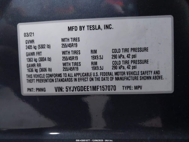 2021 TESLA MODEL Y 5YJYGDEE1MF157070 Photo 8