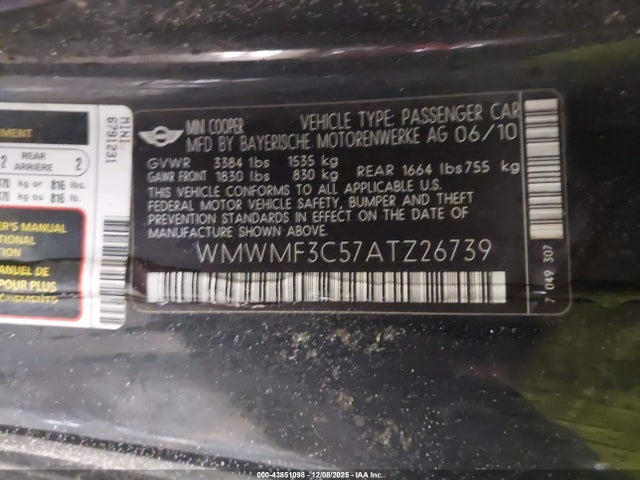 2010 MINI COOPER WMWMF3C57ATZ26739 Photo 8