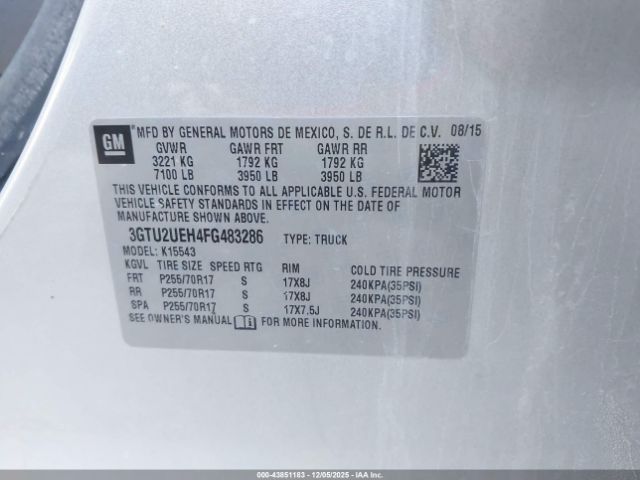 2015 GMC SIERRA 1500 3GTU2UEH4FG483286 Photo 8