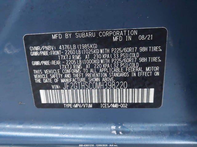 Subaru Crosstrek Sport 2021 JF2GTHSC0MH398220 Image 9