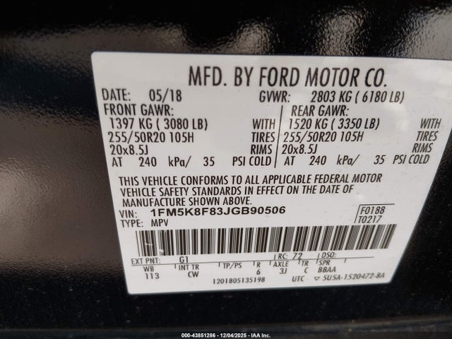 1FM5K8F83JGB90506 Ford Explorer Limited