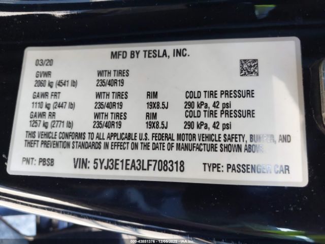 2020 TESLA MODEL 3 5YJ3E1EA3LF708318 Photo 8