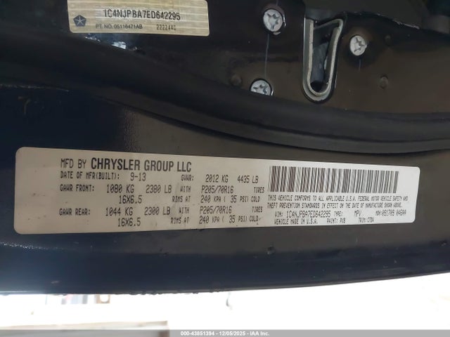 2014 Jeep Patriot Sport მანქანა იყიდება აუქციონზე, vin: 1C4NJPBA7ED642295, აუქციონის ნომერი: 43851394