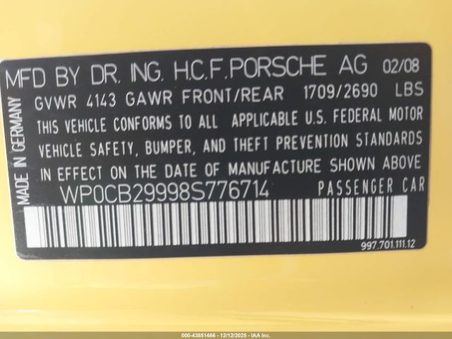 2008 PORSCHE 911 WP0CB29998S776714 Photo 8