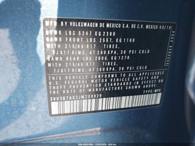 2018 VOLKSWAGEN TIGUAN 3VV3B7AX2JM209929 Photo 8
