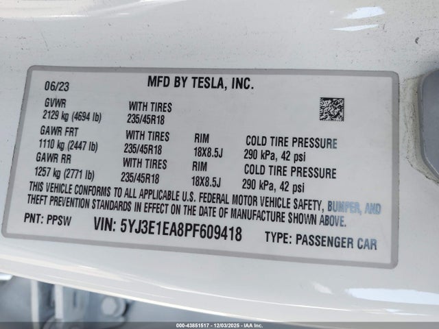 2023 TESLA MODEL 3 5YJ3E1EA8PF609418 Photo 8