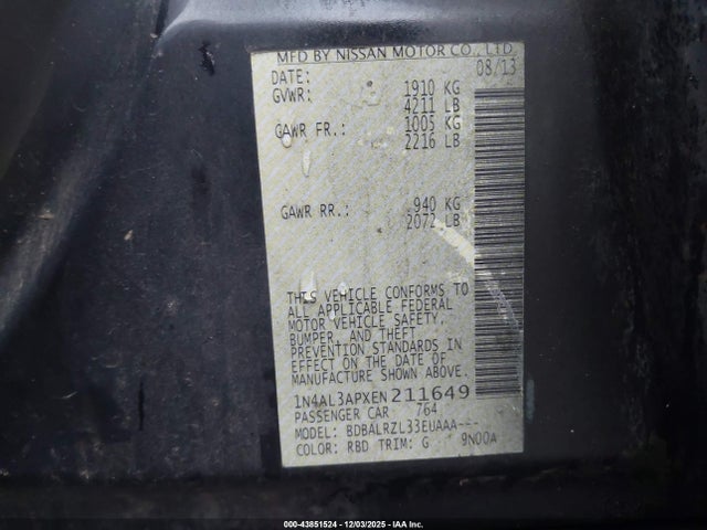 1N4AL3APXEN211649 Nissan Altima 2.5 S