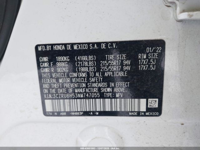 2022 HONDA HR-V 3CZRU6H53NM747055 Photo 8