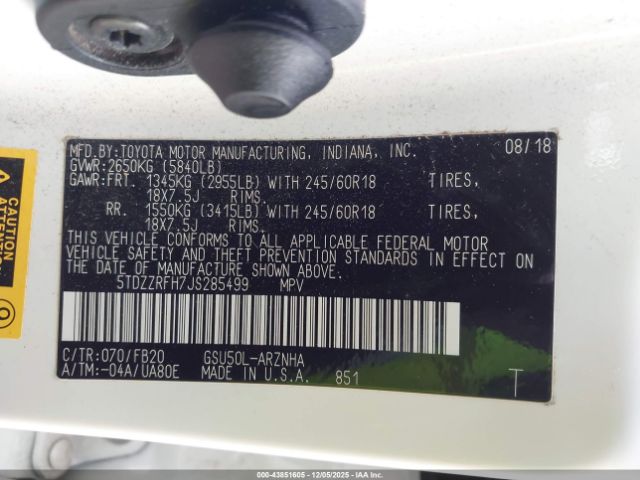 2018 TOYOTA HIGHLANDER 5TDZZRFH7JS285499 Photo 8